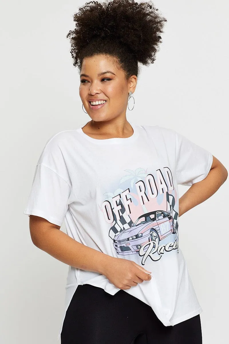 Casual Appeal Everyday Casual White Graphic T-shirt Off Road Short Sleeve Cotton