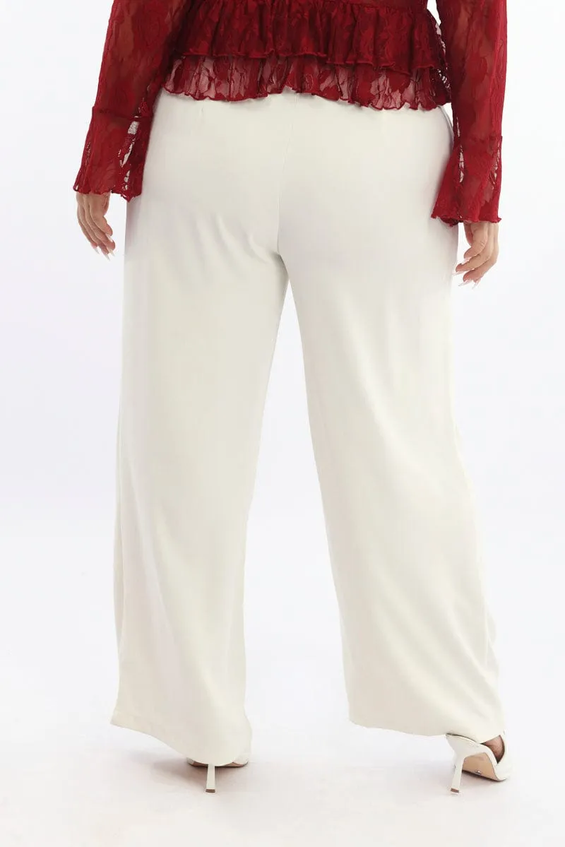 Beige High Rise Wide Leg Tailored Pants Smart Look