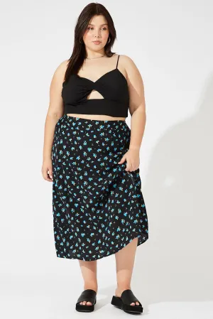 Black Ditsy Split Front Midi Skirt Ditsy Print Modern Outfit