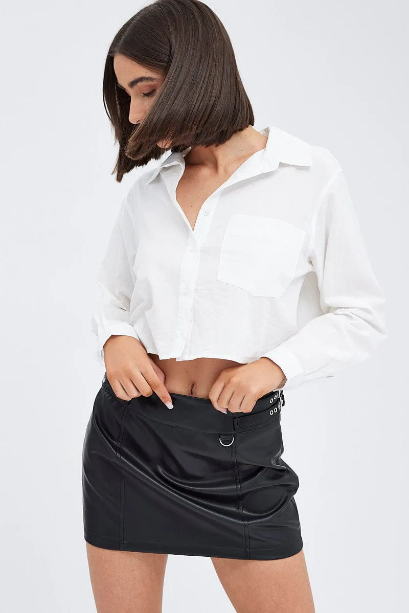 Pure Vibes Plus size option Black Faux Leather Skirt Mid Rise Mini Buckle Detail