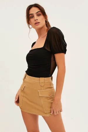 Subtle Shimmer Soft Tones Beige Cargo Skirt Mini High Rise