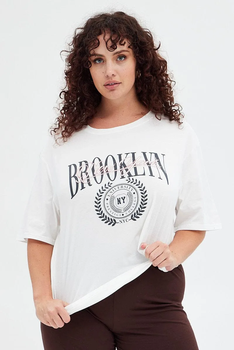 White Graphic T-shirt Short Sleeve Crew Neck Versatile Look