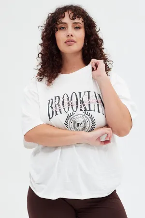 White Graphic T-shirt Short Sleeve Crew Neck Outdoor Style Trend Reinforced Shoulder Seams