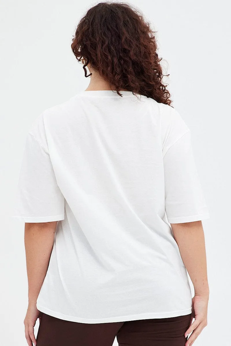 White Graphic T-shirt Short Sleeve Crew Neck outdoor concert