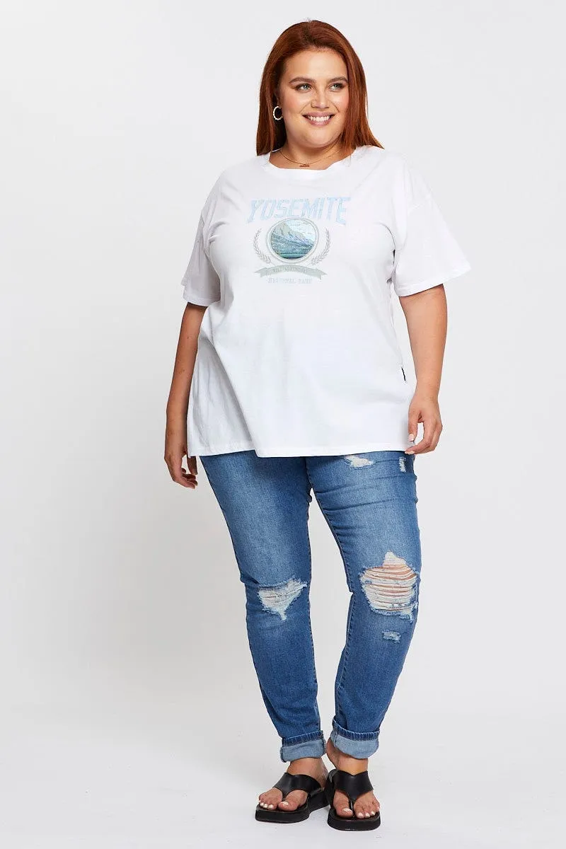 Classic Outfit Style Stain Resistant White Graphic T-shirt Yosemite Short Sleeve Cotton