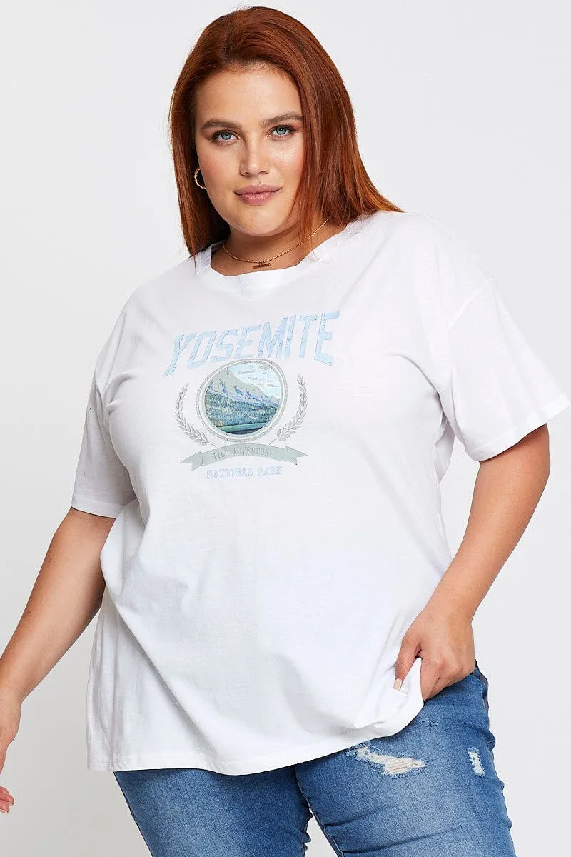 Pre Shrunk Cotton UV resistant White Graphic T-shirt Yosemite Short Sleeve Cotton