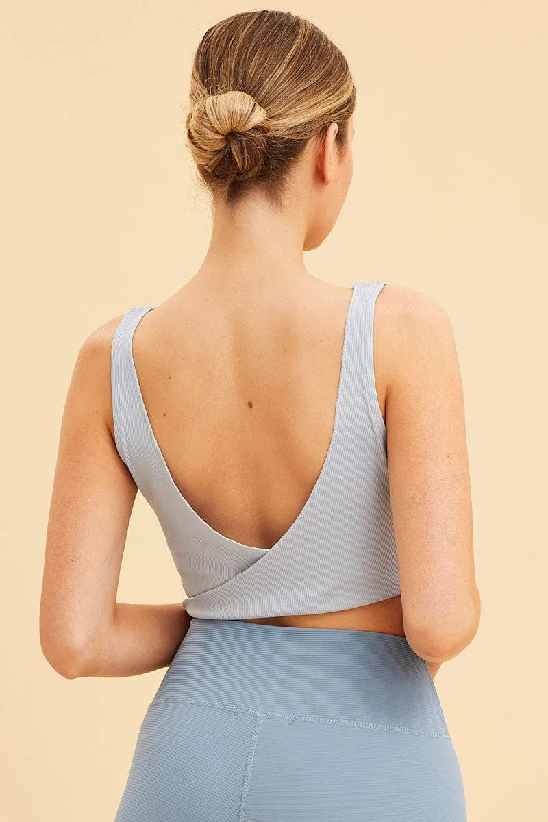 Blue Sleeveless Tank Cross Back Crop Reversible Comfortable Outfit Energy Mood