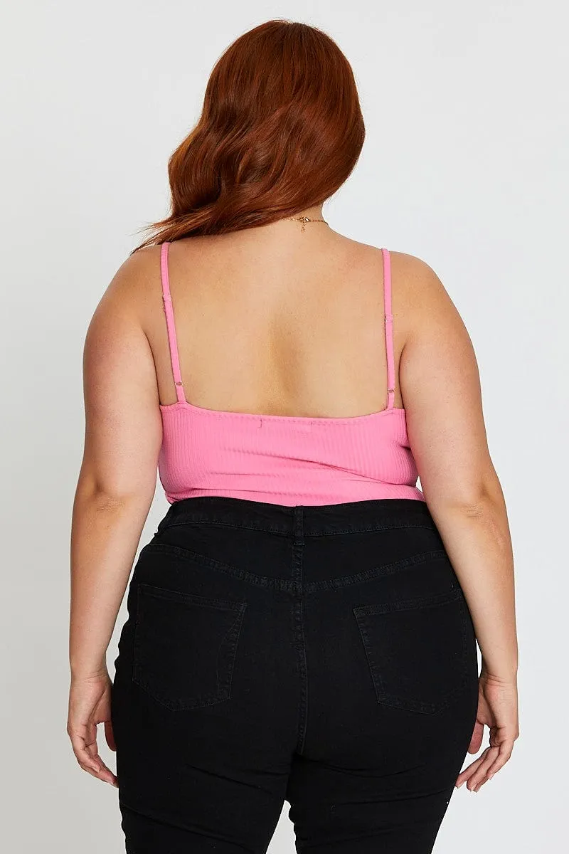 Pink Sleeveless Mini Keyhole Detail Bodysuit Comfy Wear