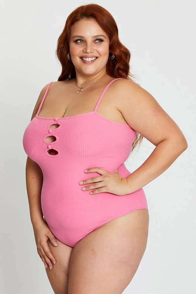 Pink Sleeveless Mini Keyhole Detail Bodysuit MachineWashable