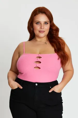 StretchFree Pink Sleeveless Mini Keyhole Detail Bodysuit