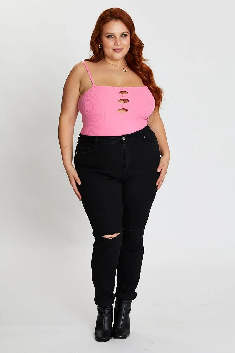 Pink Sleeveless Mini Keyhole Detail Bodysuit AbrasiveReinforcedZones Practical Boots