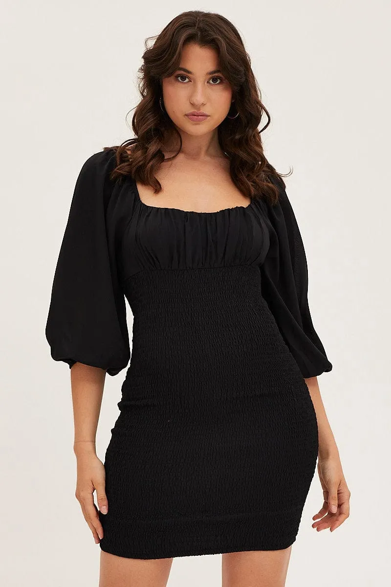 slow life PillingResistant Black Bodycon Dress