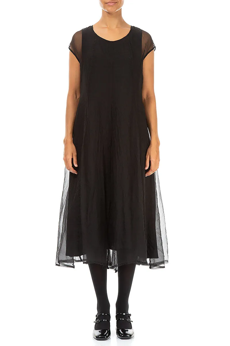 Black Silk Chiffon Dress Brunch Fit StretchableFabric