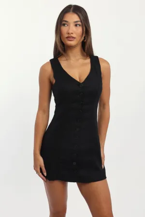 Black Vest Dress Mini Button Down City Beat Relaxation Wear