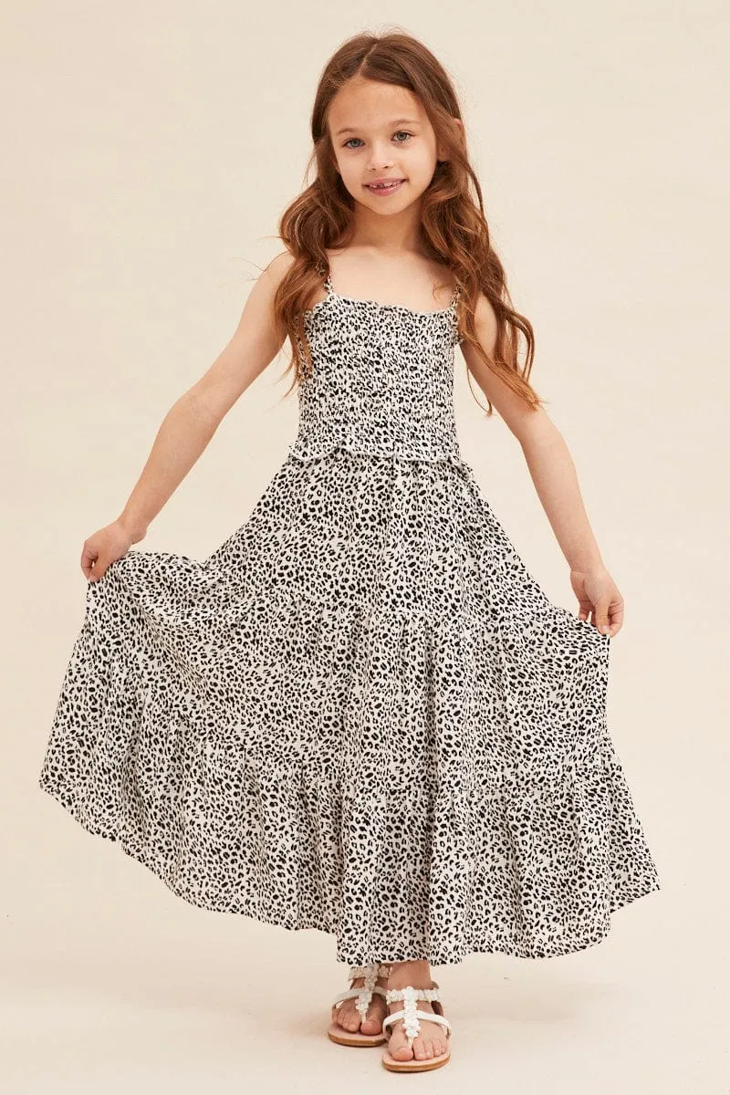 light layering Comfortable Wardrobe Animal Print Kids Midi Dress Singlet Tiered