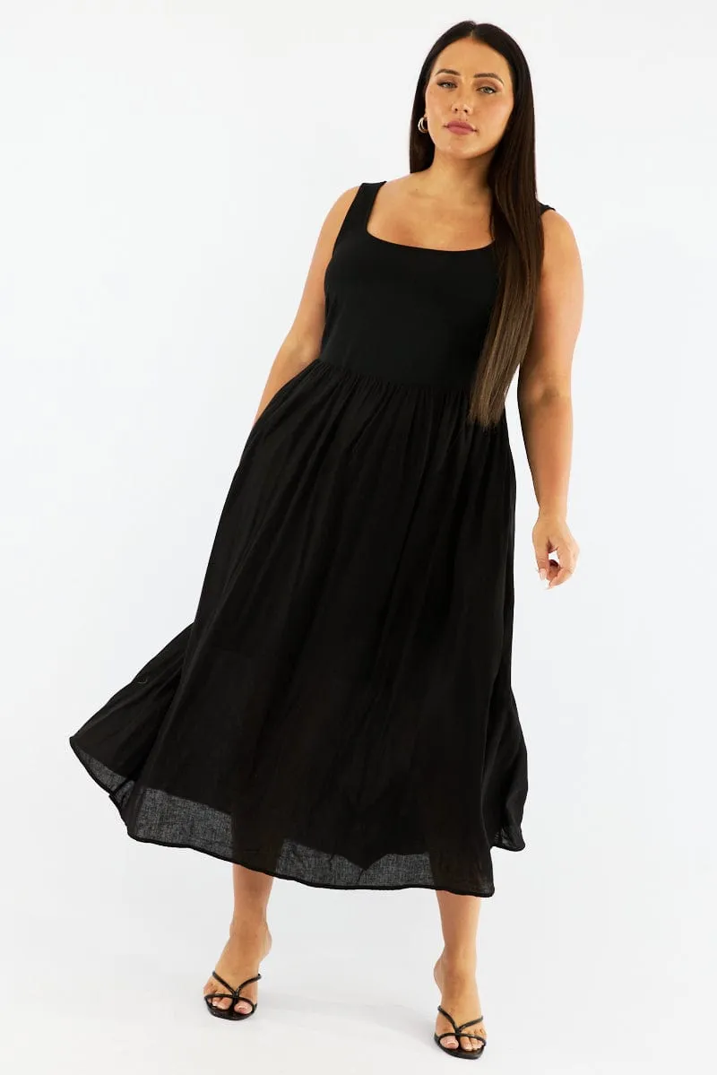 Relaxed-fit mid-length dress Hill Top Black Midi Dress Sleeveless Scoop Neck Linen Blend