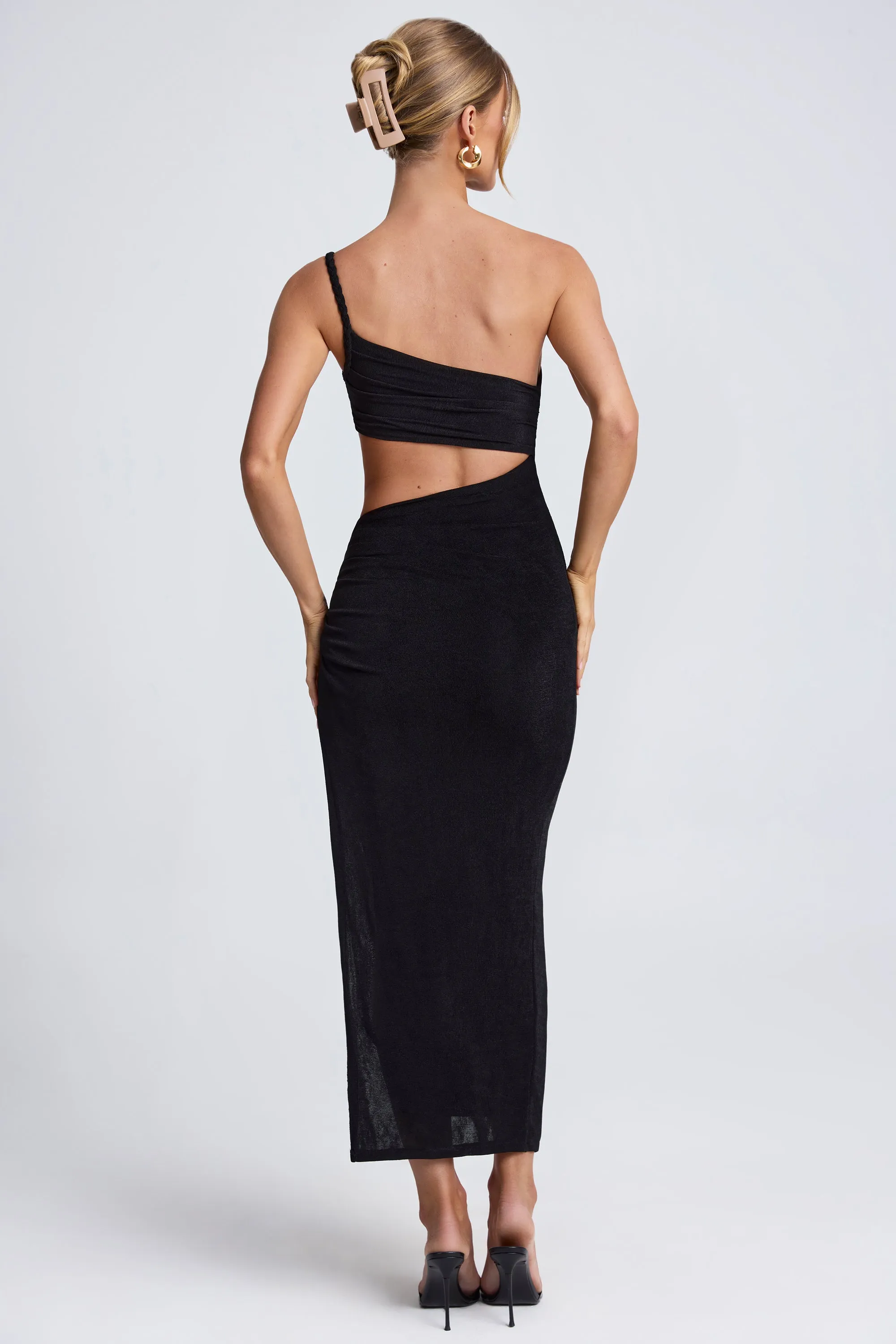 Soft-touch maxi gown Rainbow Arch One Shoulder Cut Out Maxi Dress in Black
