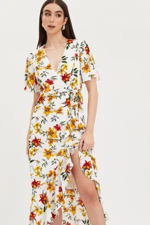 The flowing design of this dress provides plenty of movement while keeping you looking polished Summer Glow Print Dress Short Sleeve Maxi