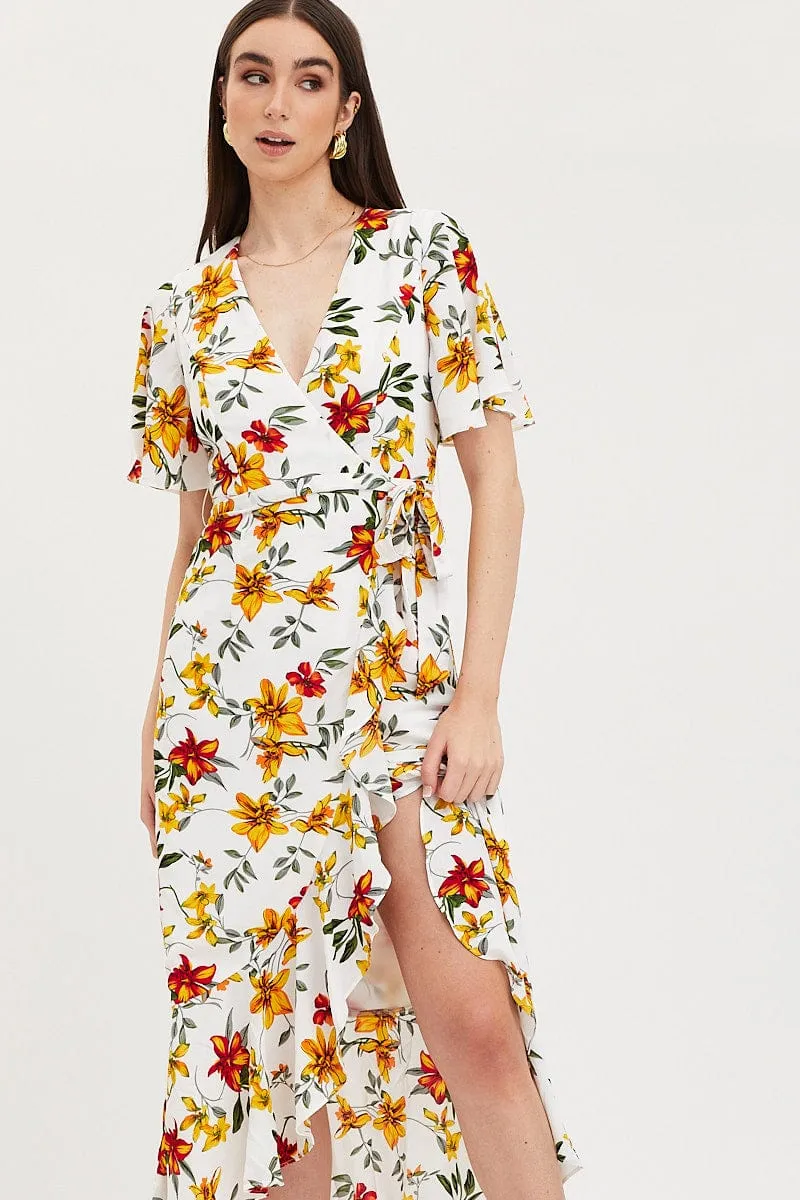 The flowing design of this dress provides plenty of movement while keeping you looking polished Summer Glow Print Dress Short Sleeve Maxi