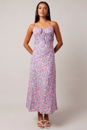 Sheer Layer Purple Ditsy Maxi Dress Strappy
