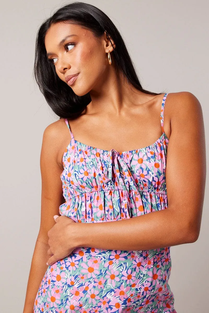 Comfortable casual maxi Purple Ditsy Maxi Dress Strappy