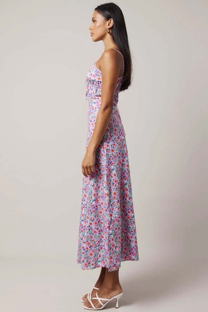 Ombre Shade Moon Rise Purple Ditsy Maxi Dress Strappy