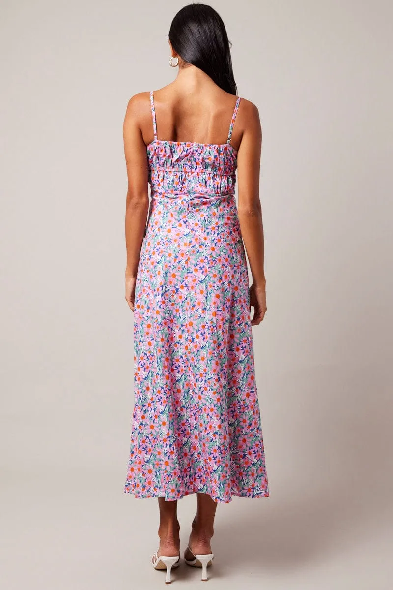 Purple Ditsy Maxi Dress Strappy Tile Court