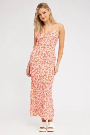 Harvest Glow Night Calm Red Floral Maxi Dress Bias Cut