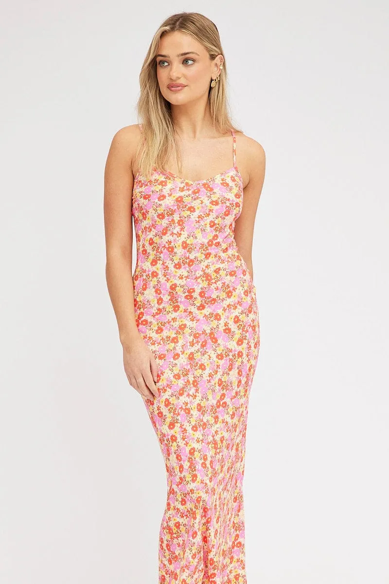 Red Floral Maxi Dress Bias Cut This maxi dress offers a comfortable and flattering fit for any occasion