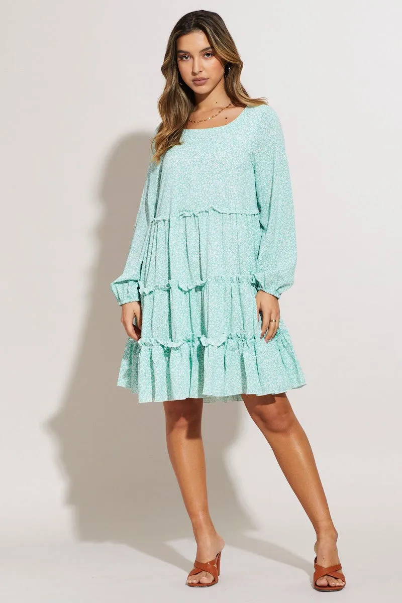 Comfortable date night mini Print Mini Dress Long Sleeve