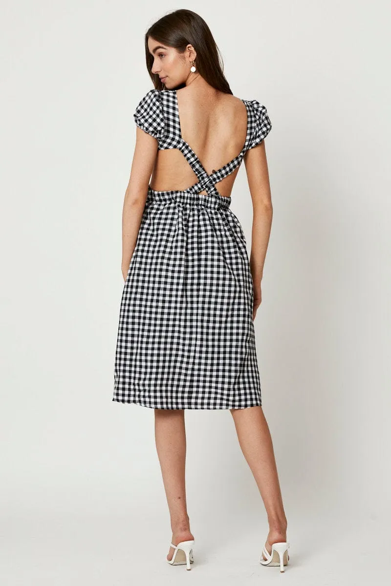 Black Check Cross Back Dress Flow River relaxed elegance
