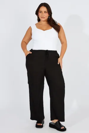 MultiPocketSystem Black Wide Leg Pants Mid Rise Linen Blend