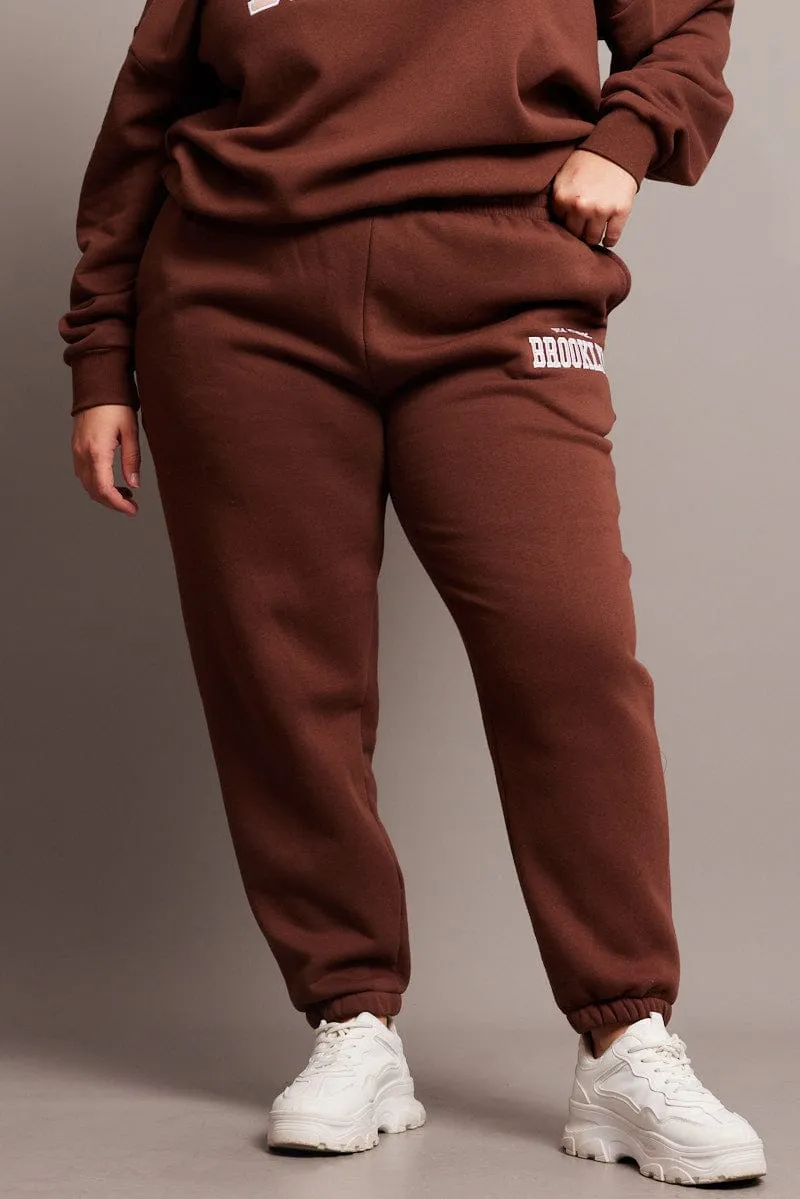 Brown Track Pants High Rise Versatile staple Core Basic