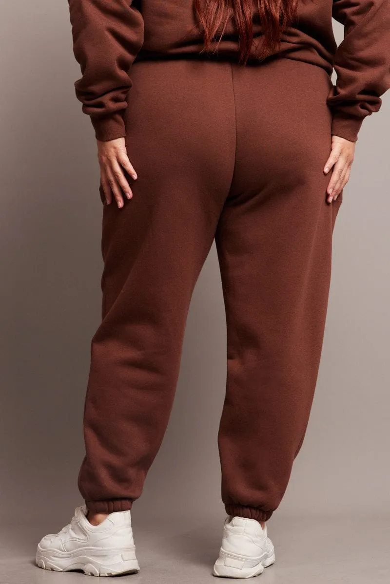 Brown Track Pants High Rise Secure Closures
