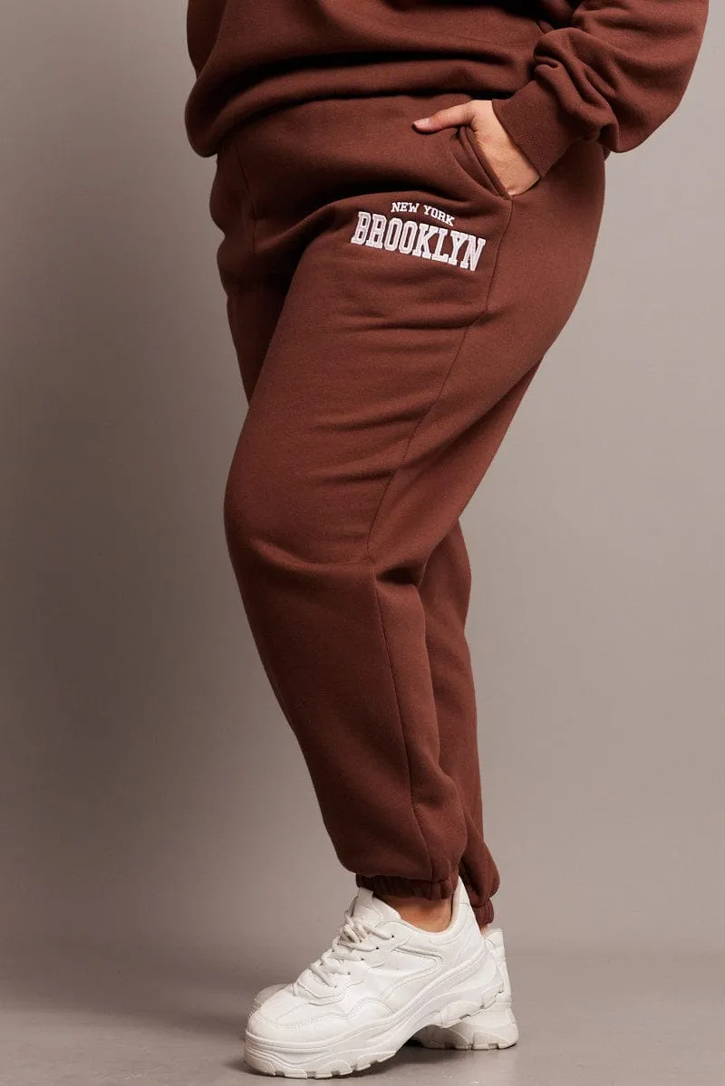 No Iron Travel Ready Brown Track Pants High Rise