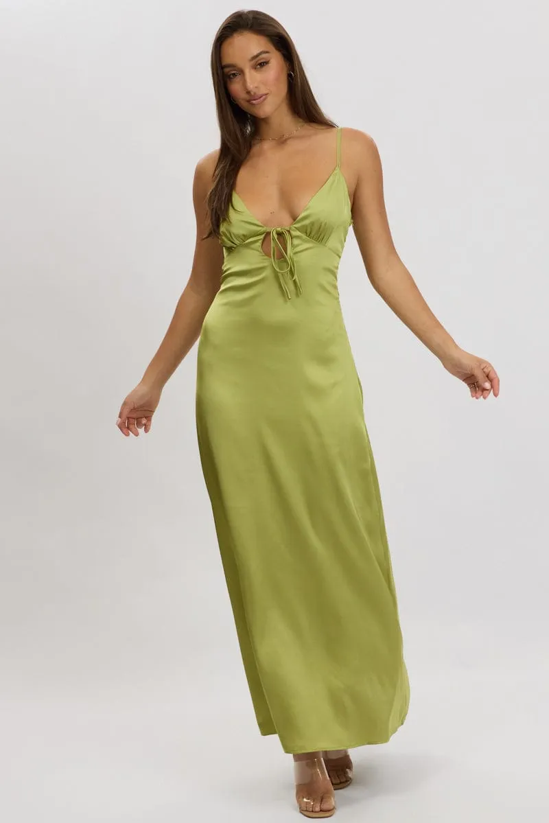 Green Maxi Dress Cut Out Satin Soft-touch maxi gown