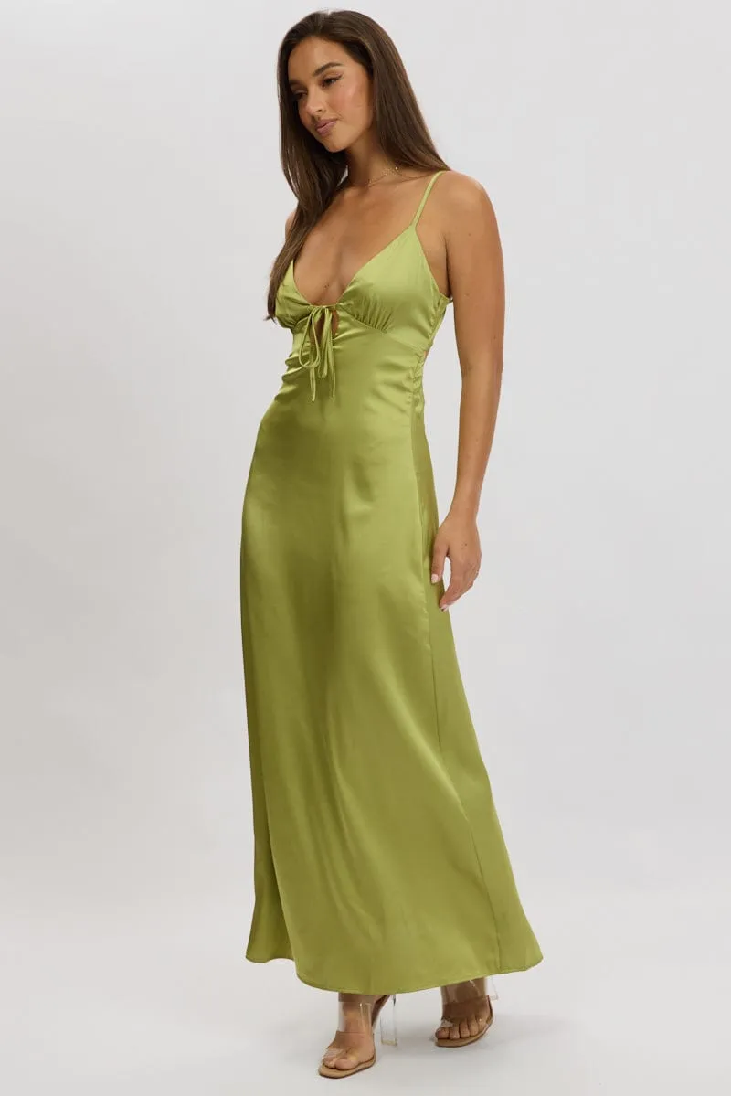 Green Maxi Dress Cut Out Satin The elegant fabric of this dress offers a luxurious feel against the skin Elegant dress for brunch