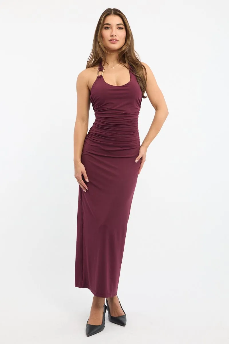 Night Breeze Red Bodycon Dress Halter Neck