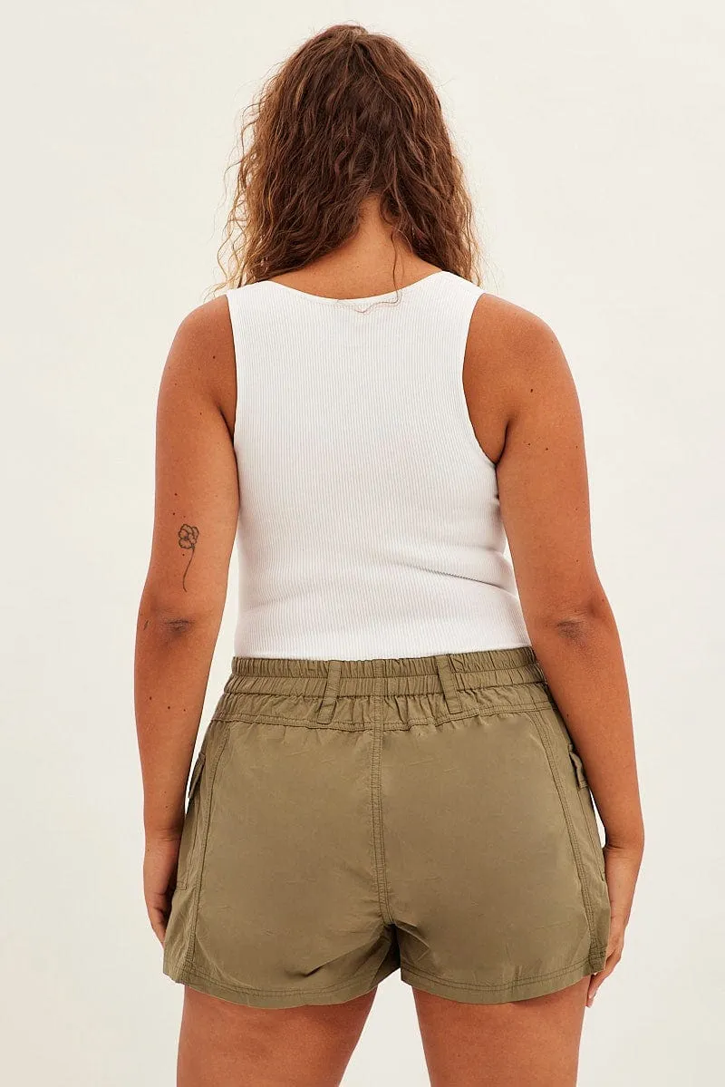 Green Cargo Shorts High Rise Free Shape