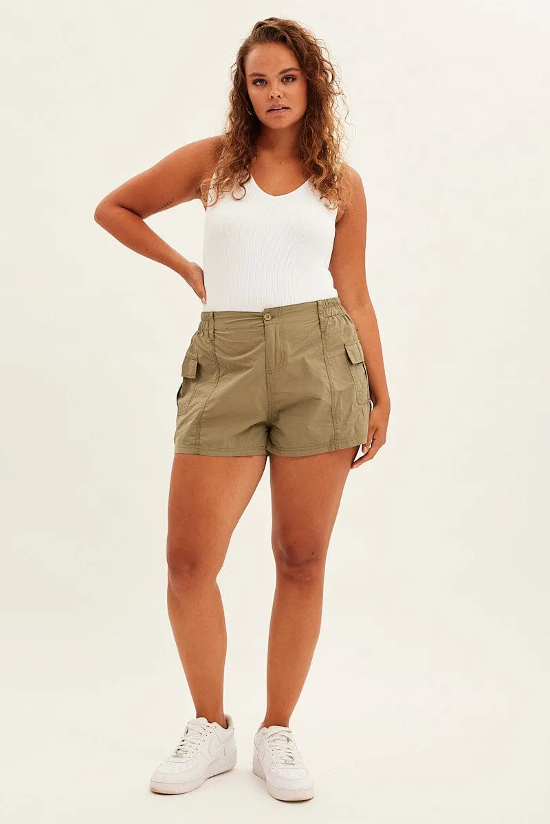 Athleisure Cool Night Charm Green Cargo Shorts High Rise