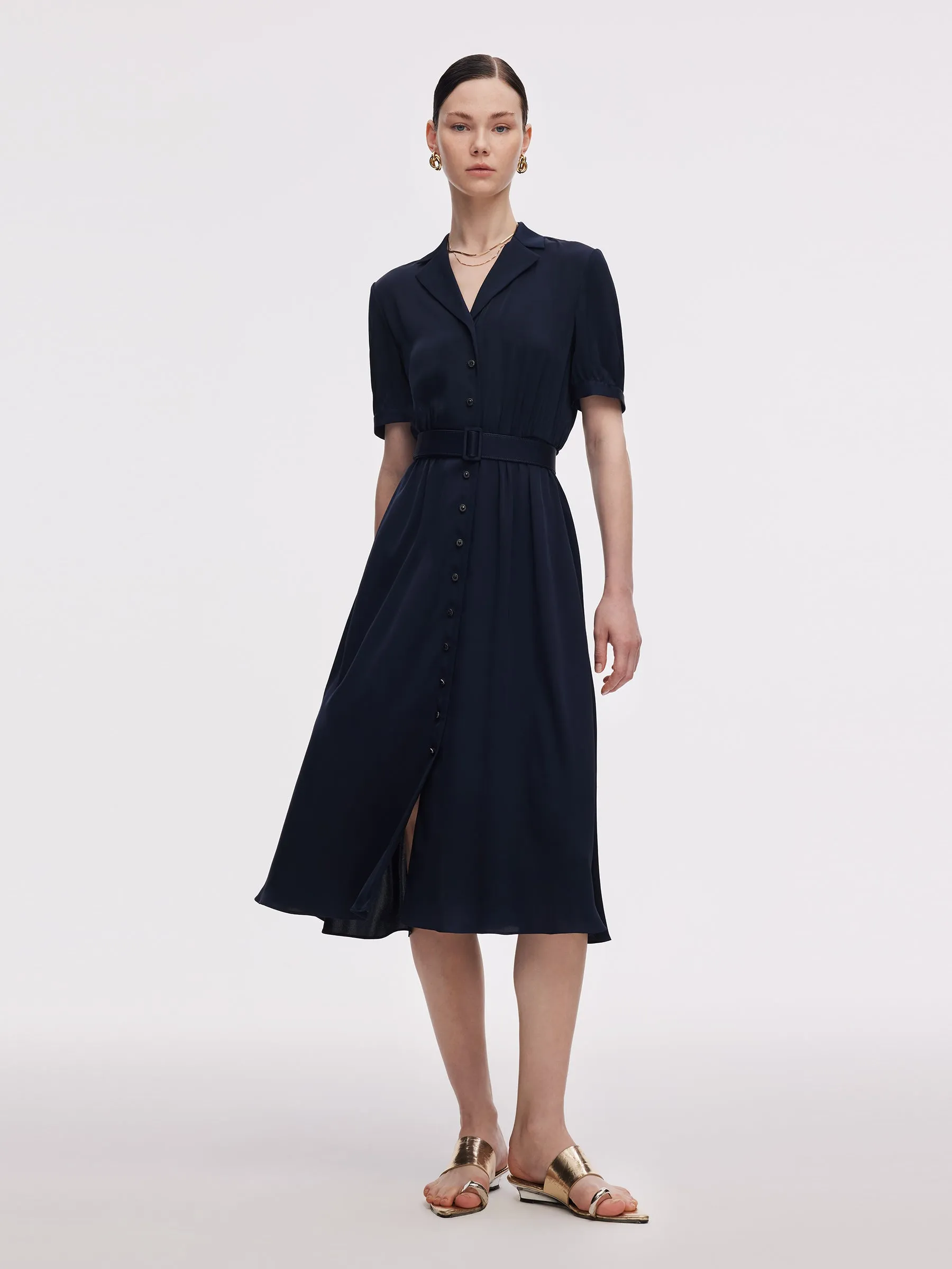22MM Mulberry Silk Women Midi Dress With Belt Comfortable Wardrobe Sunrise Feel