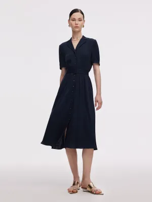 Versatile Wear 22MM Mulberry Silk Women Midi Dress With Belt