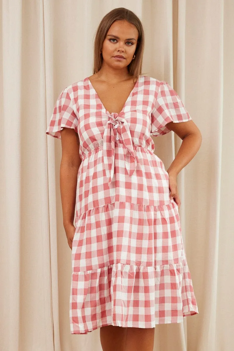 Vibrant dress for weekend outing Korean Vibe Check Midi Dress V-neck Short Sleeve