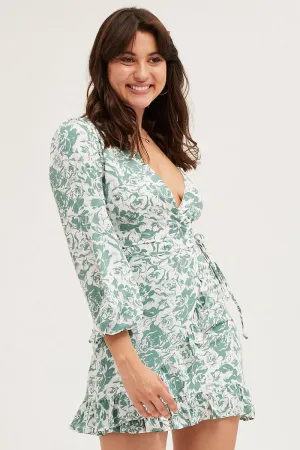 CompactFold Print Tie Waist Wrap Dress