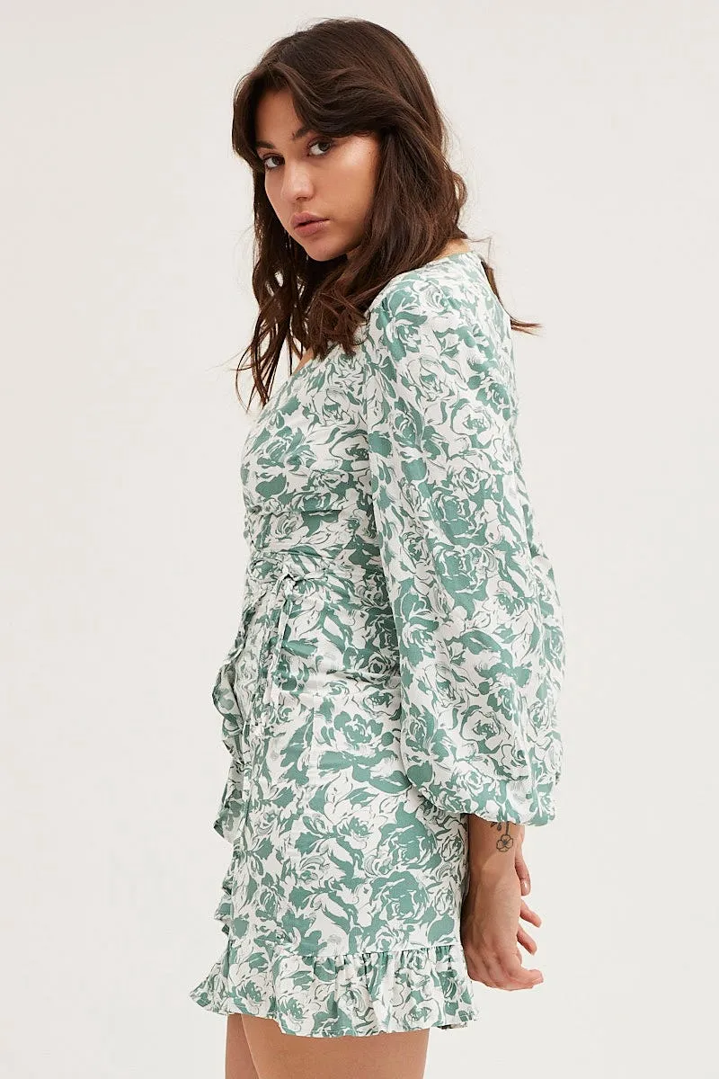 Print Tie Waist Wrap Dress QuickPackable Design Ocean Glow