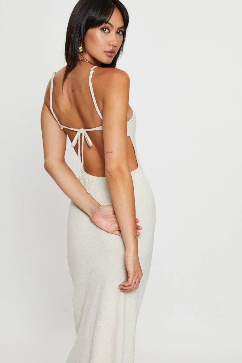 Beige Maxi Dress Sleeveless Racer Neck Moon Beam Suede Glow