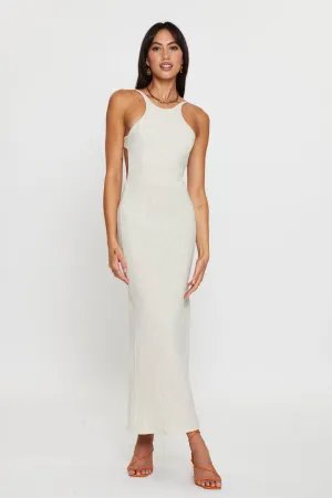 Grain Gold Lawn Wedding Beige Maxi Dress Sleeveless Racer Neck