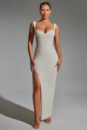 Vibrant boho dress Ruby Shine Embellished Open-Back Maxi Dress in White