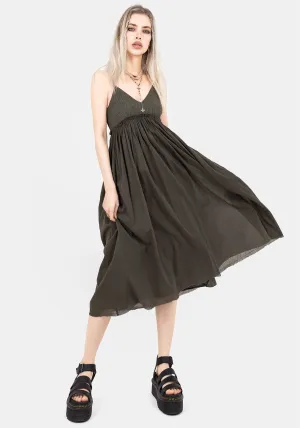 british retro Thyme Cotton Plunge Neck Cami Midi Dress