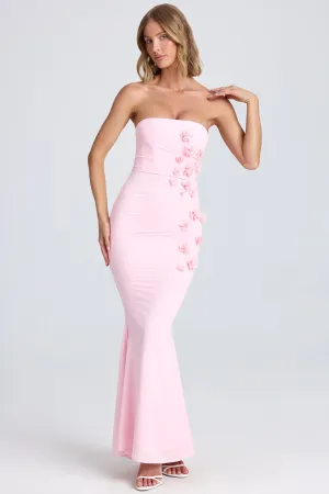 Fold Art Delicate formal gown Draped Floral-Appliqu?? Maxi Dress in Blush